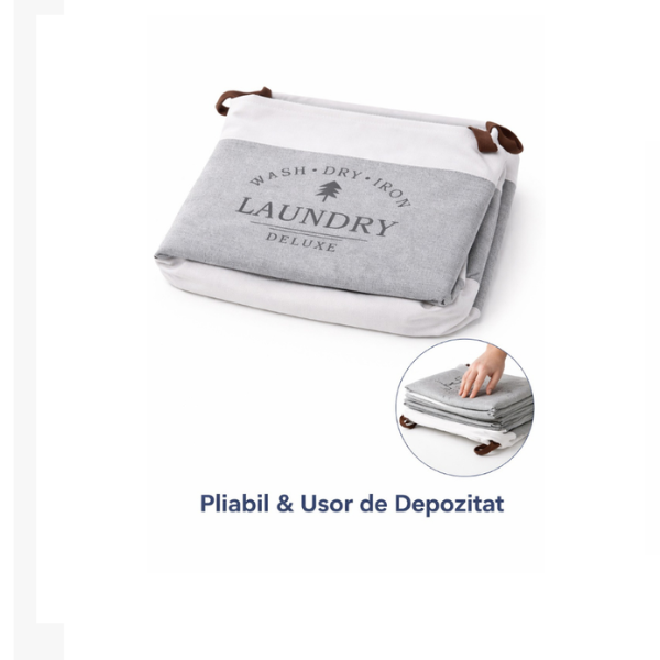 Laundry Deluxe textile foldable laundry basket, 35 x 55 cm, leather handles-gri