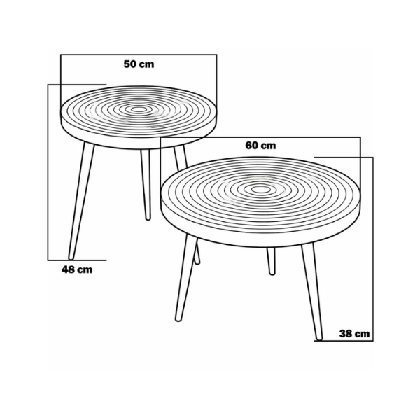 Set de 2 masute de cafea rotunde din lemn de Nuc, design industrial, 38 x 60 cm - 38 x 50 cm