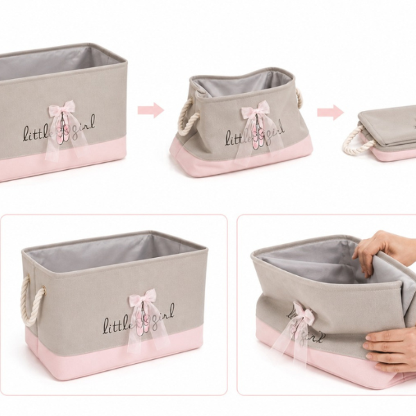 Cos pliabil copii, organizator jucarii si haine, textil cu manere, 40x28x24 cm - Calitate premium