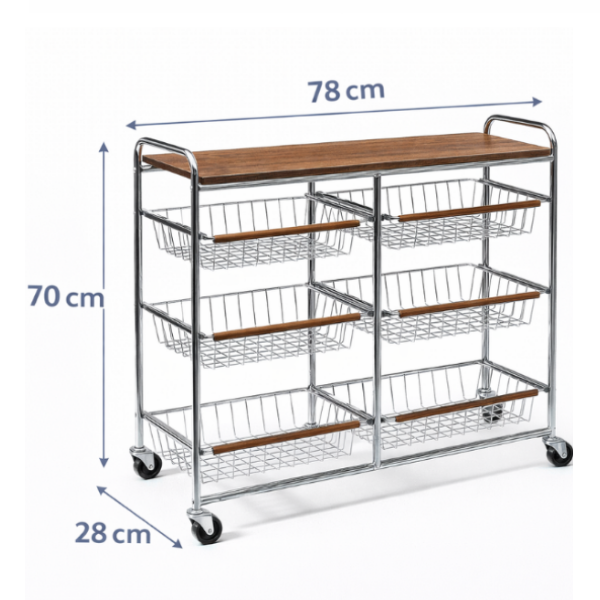 Raft dublu de Depozitare, si Blat din Lemn cu Roti - Organizator Premium