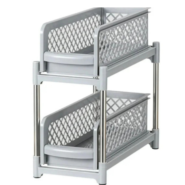 Organizator Mobil 2 Etaje, Raft Depozitare Multifunctional din Plastic, 37.5 x 37 x 18.5 - Gri