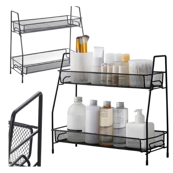 Raft organizator bucatarie, 2 niveluri stil loft, metal, 31 x 32.5 x 17 cm, Metal