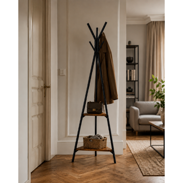 Cuier de haine din metal si lemn Gros – Cuier multifunctional modern pentru hol si dormitor, 180 x 49 cm - Calitate Premium