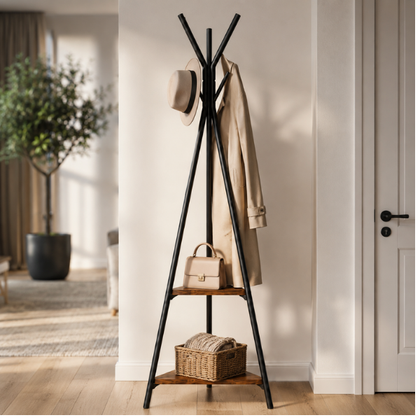 Cuier de haine din metal si lemn Gros – Cuier multifunctional modern pentru hol si dormitor, 180 x 49 cm - Calitate Premium