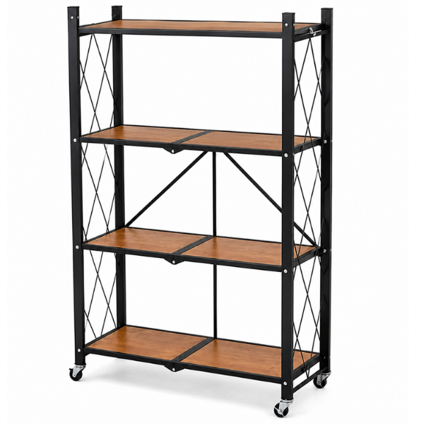 Raft Metalic Pliabil cu 4 Polite si Roti, Design Industrial Premium, 127,5 x 71,5 x 34 cm