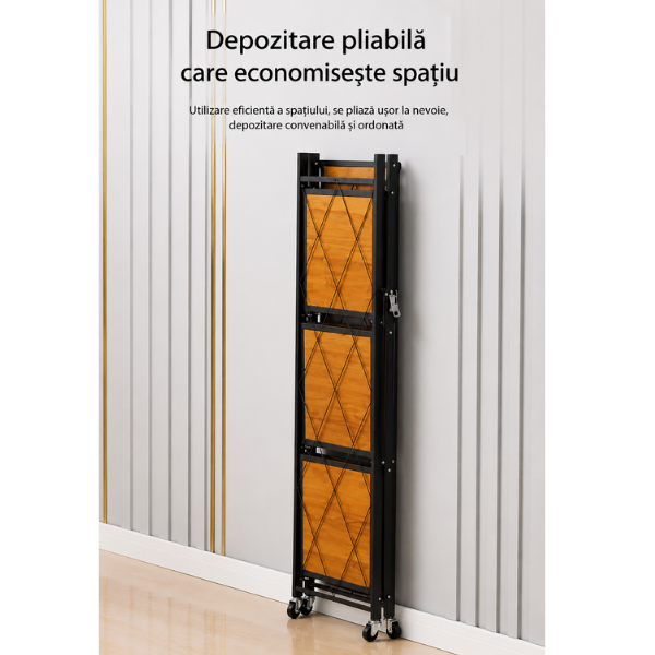 Raft Metalic Pliabil cu 4 Polite si Roti, Design Industrial Premium, 127,5 x 71,5 x 34 cm