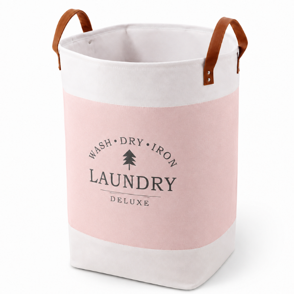 Cos de rufe pliabil Laundry Deluxe din material textil, manere din piele - 35 x 55 cm