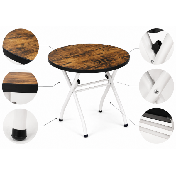 Masa Pliabila Rotunda, Blat Design Vintage, Picioare Metalice Albe