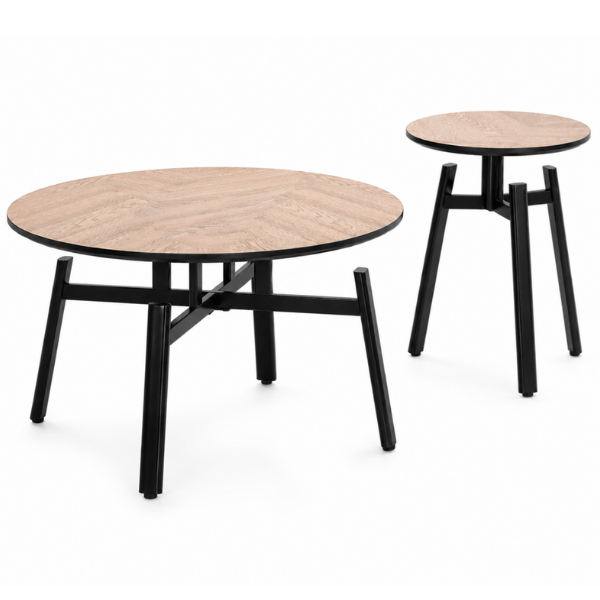 Set 2 Mese de cafea rotunde din MDF cu baza metalica, 80x80x45 cm/ 50x50x53.5 cm - Premium