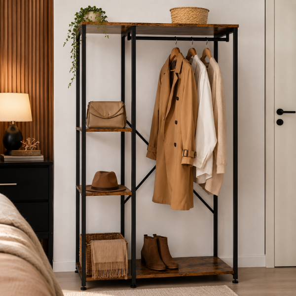 Suport Haine Metalic, Dressing & Hol, Negru/ Maro - 167x40x90 cm - Premium