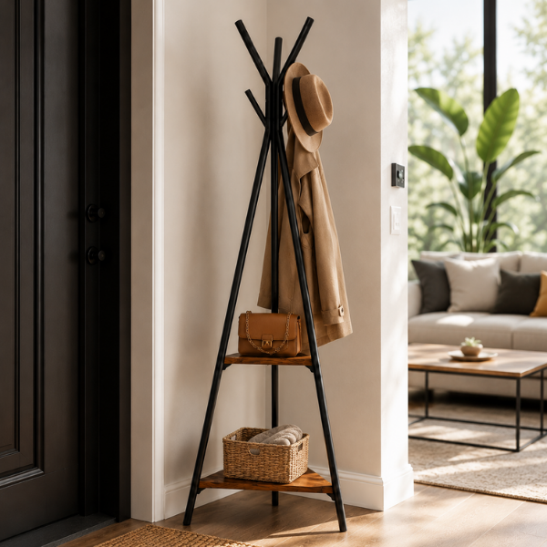 Cuier de haine din metal si lemn Gros – Cuier multifunctional modern pentru hol si dormitor, 180 x 49 cm - Calitate Premium