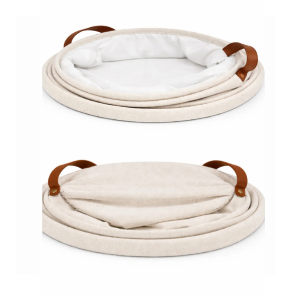 Cos de Rufe Textil cu maner maro, Pliabil, 35 x 40 cm - Premium - Crem