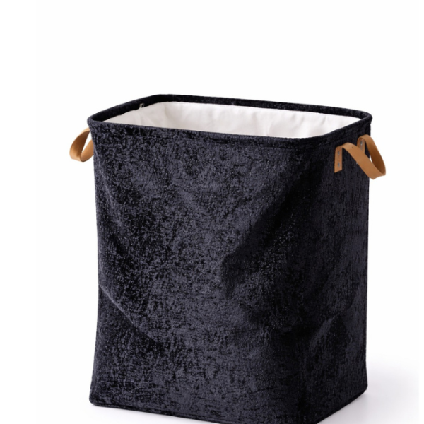 Cos de rufe rigid, catifelat, pliabil, cu manere din piele – 35x25x40 cm - Premium