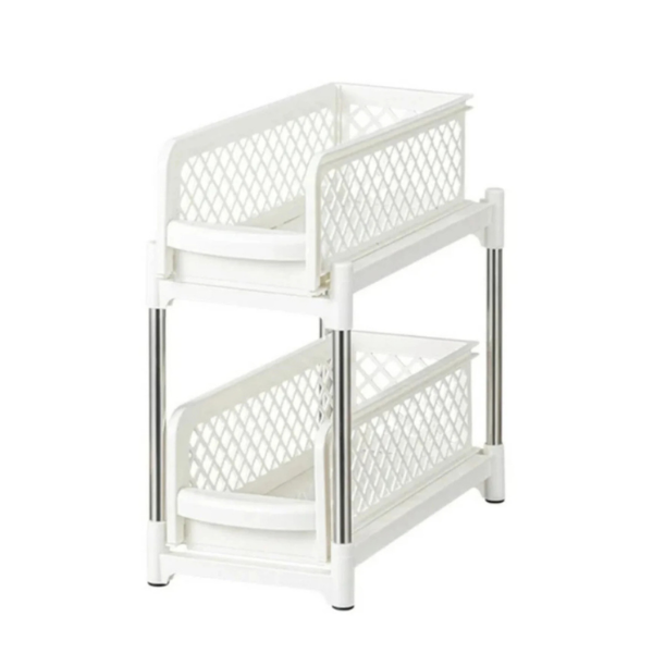 Organizator Mobil 2 Etaje, Raft Depozitare Multifunctional din Plastic, 37.5 x 37 x 18.5 - Gri
