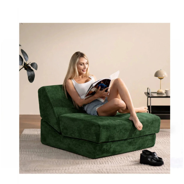 Canapea extensibila pliabila 3 in 1, Verde, cu spuma cu memorie, Suport ergonomic - 89x80x69 cm