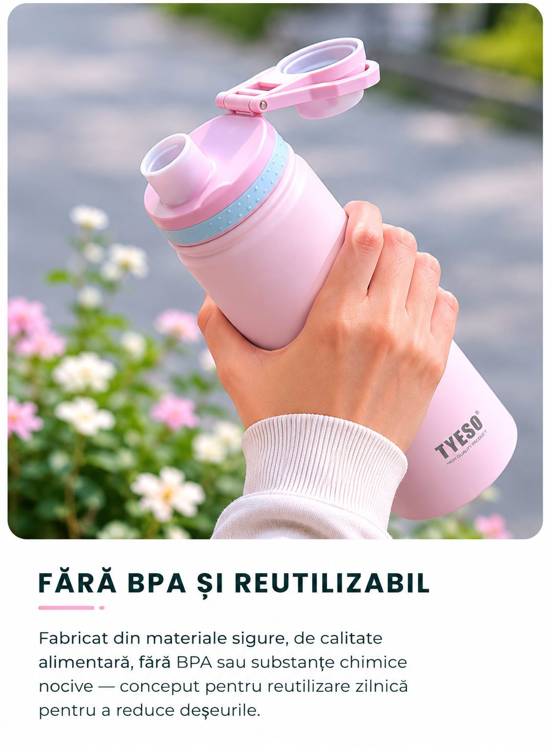 Sticla termos TYESO Vacuum Insulated – Roz Pastel - 600 ml