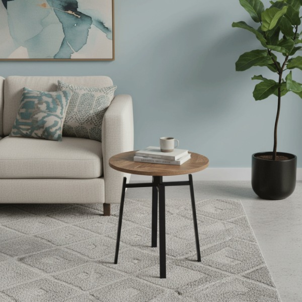 Masa de cafea rotunde din MDF cu baza metalica 50x50x53.5 cm - Premium