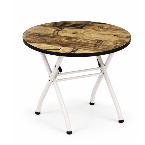 Masa Pliabila Rotunda, Blat Design Vintage, Picioare Metalice Albe