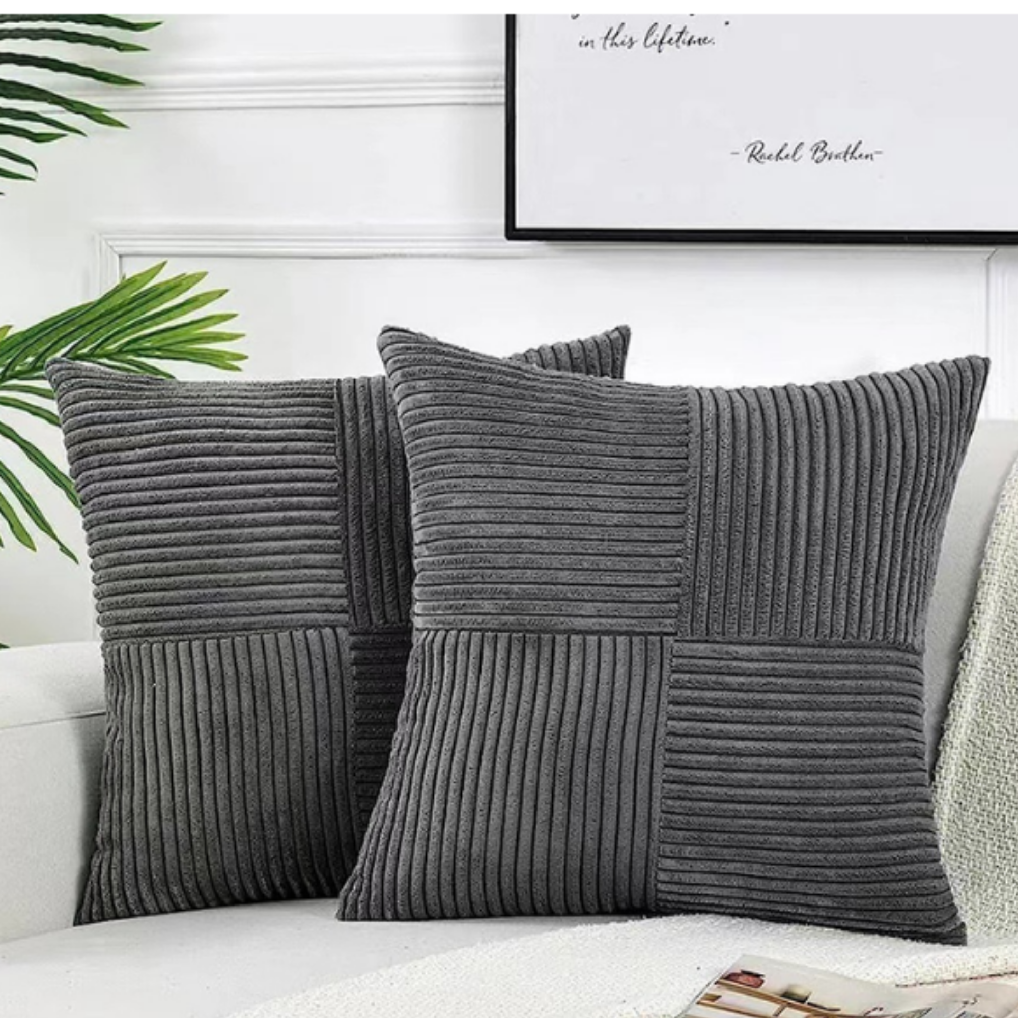 Set 2 Fete de Perna Decorative Gri Antracit, Model Corduroy cu Textura Premium, 45x45 cm