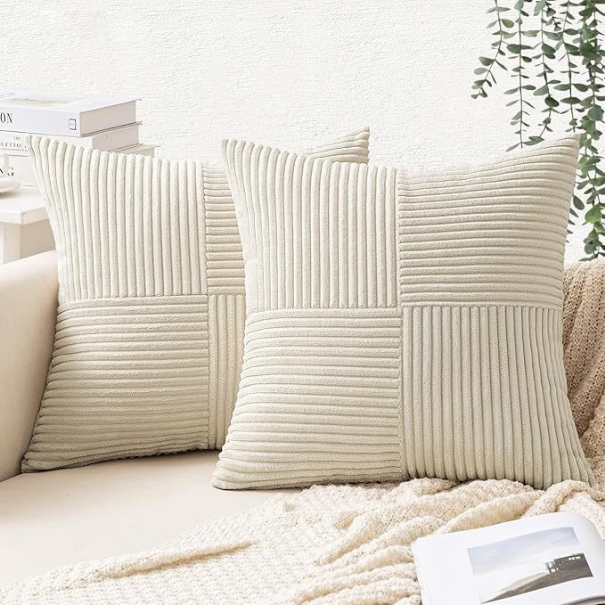 Set 2 Fete de Perna Decorative Gri Antracit, Model Corduroy cu Textura Premium, 45x45 cm