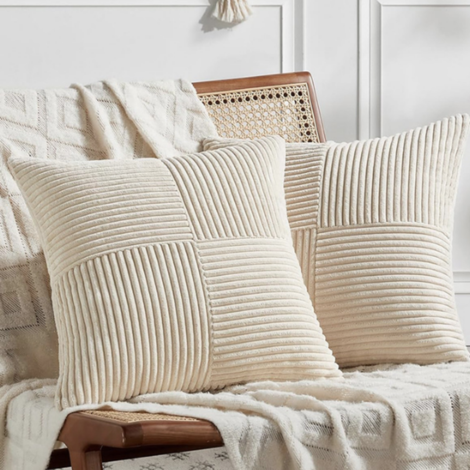 Set 2 Fete de Perna Decorative Gri Antracit, Model Corduroy cu Textura Premium, 45x45 cm