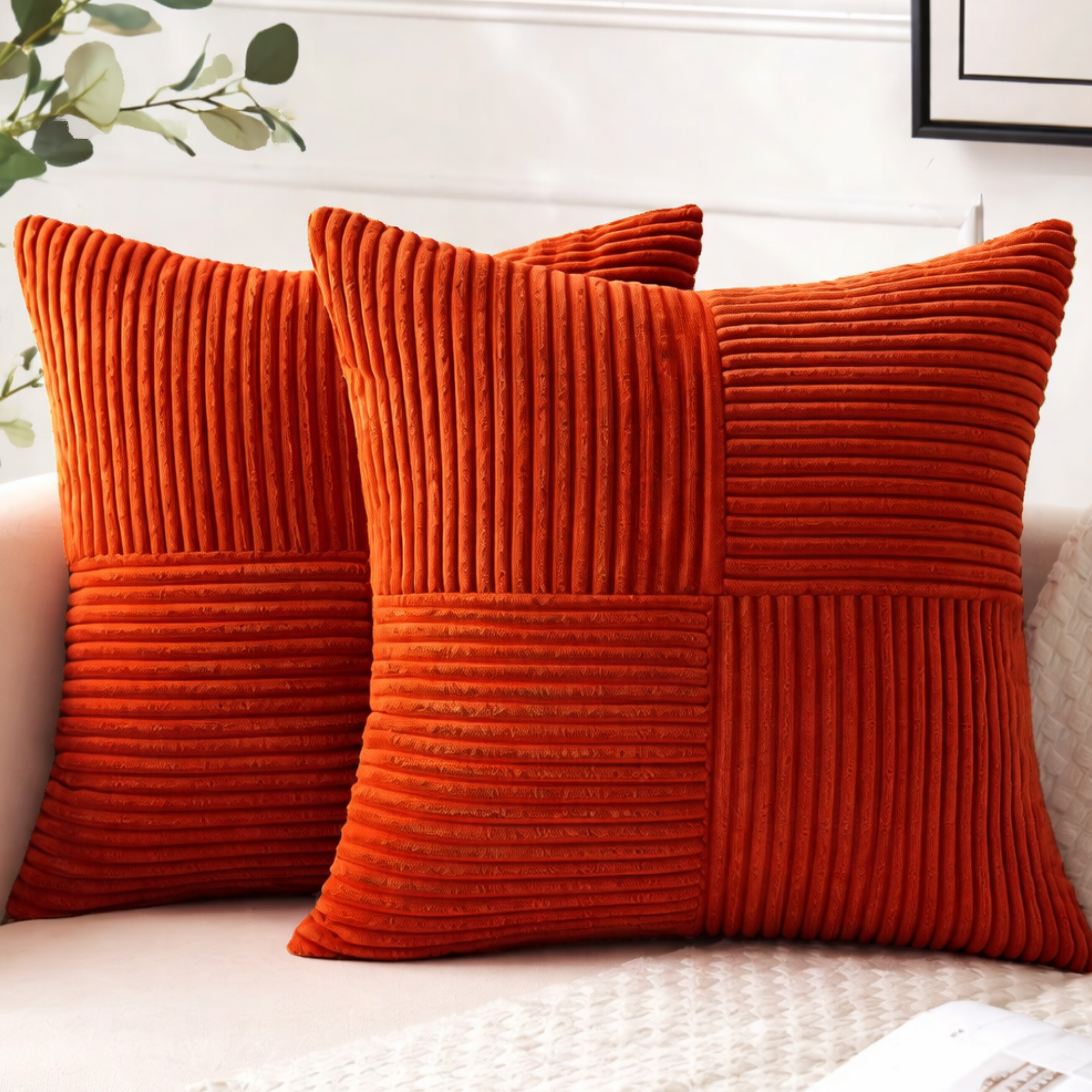 Set 2 Fete de Perna Decorative Gri Antracit, Model Corduroy cu Textura Premium, 45x45 cm