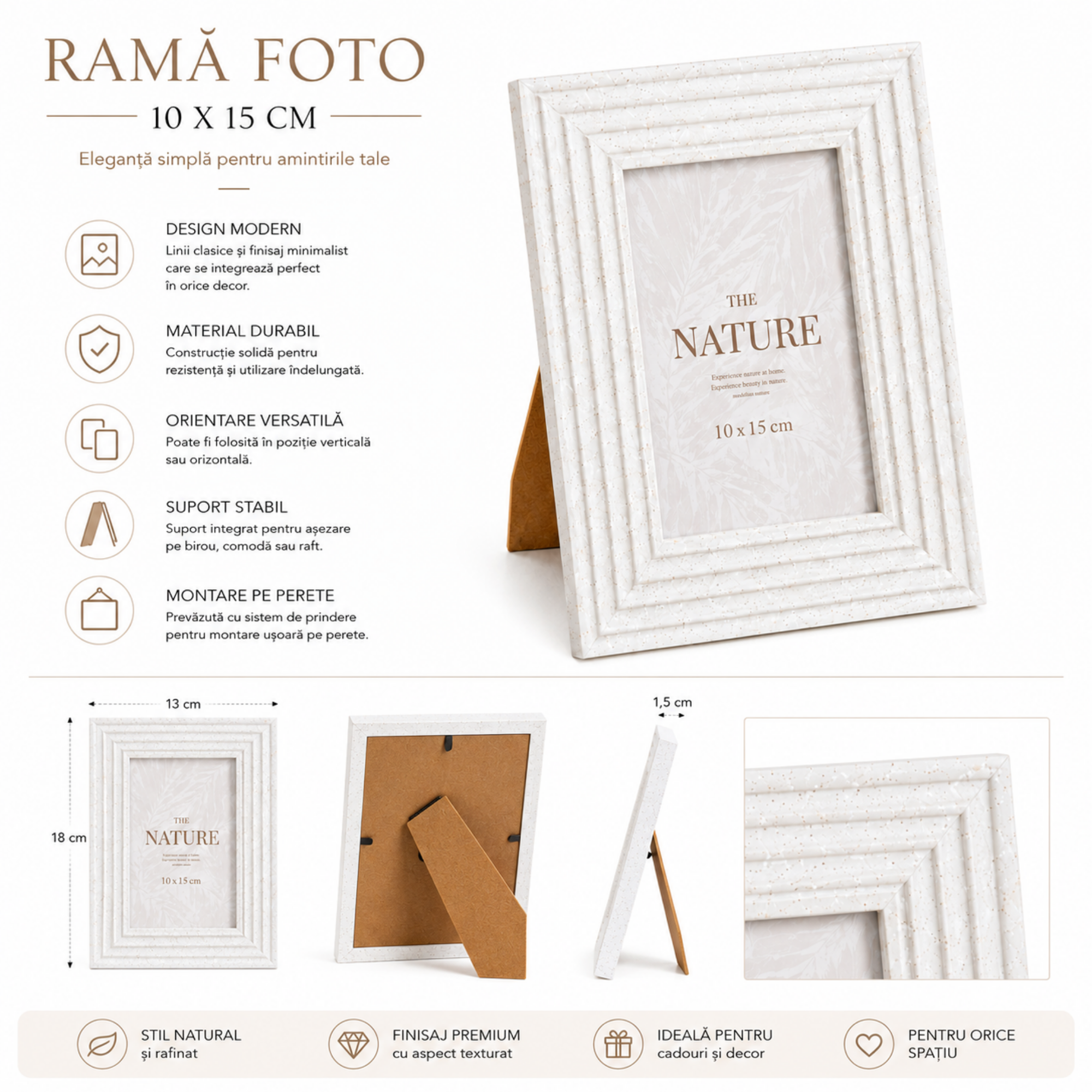 Rama Foto Premium, Aspect Lemn - Alb