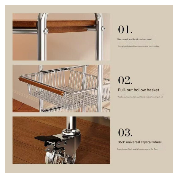 Raft dublu de depozitare cu 4 Etajere, 8 sertare si blat din lemn cu roti, 87x28x70 cm - Premium