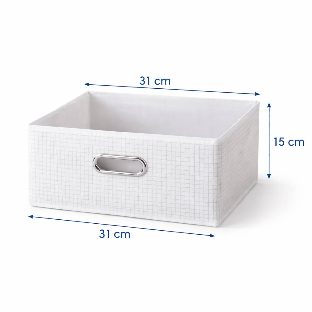 Cutie Organizare Pliabila Alb cu Carouri, Textil cu Maner Metalic - 31 x 31 x 15 cm - Premium