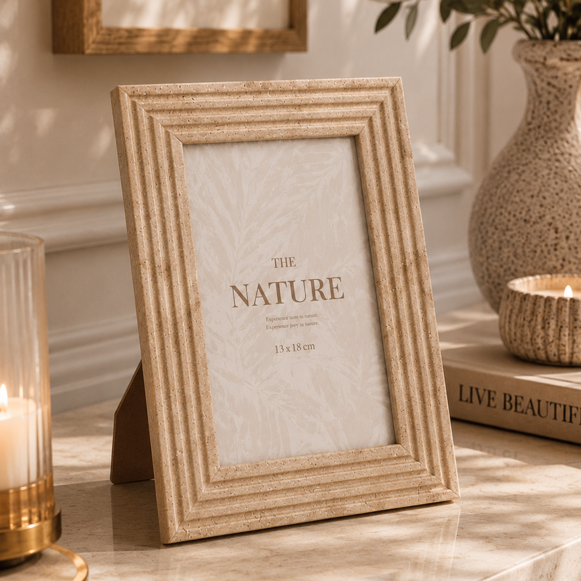 Rama Foto Premium, Bej Natural, Aspect Lemn