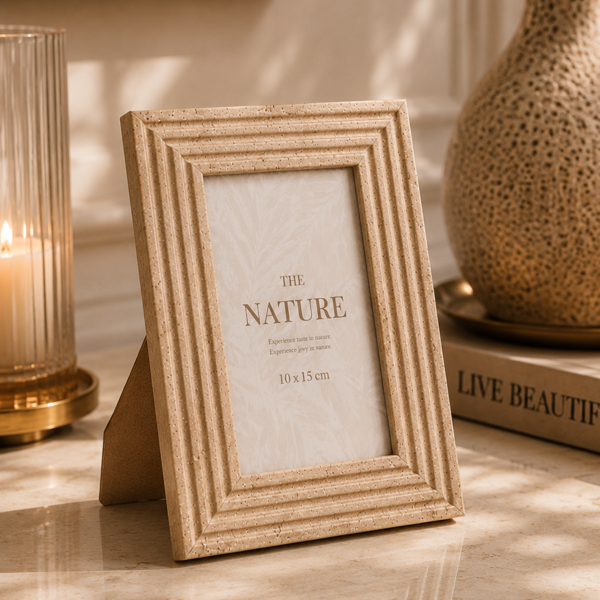 Rama Foto Premium, Bej Natural, Aspect Lemn