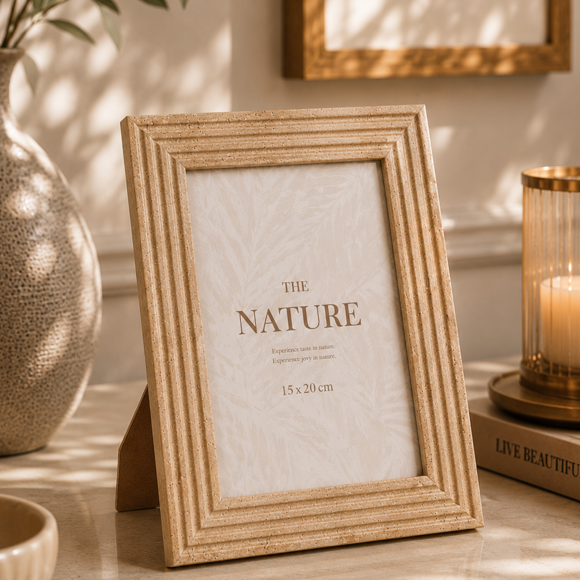 Rama Foto Premium, Bej Natural, Aspect Lemn