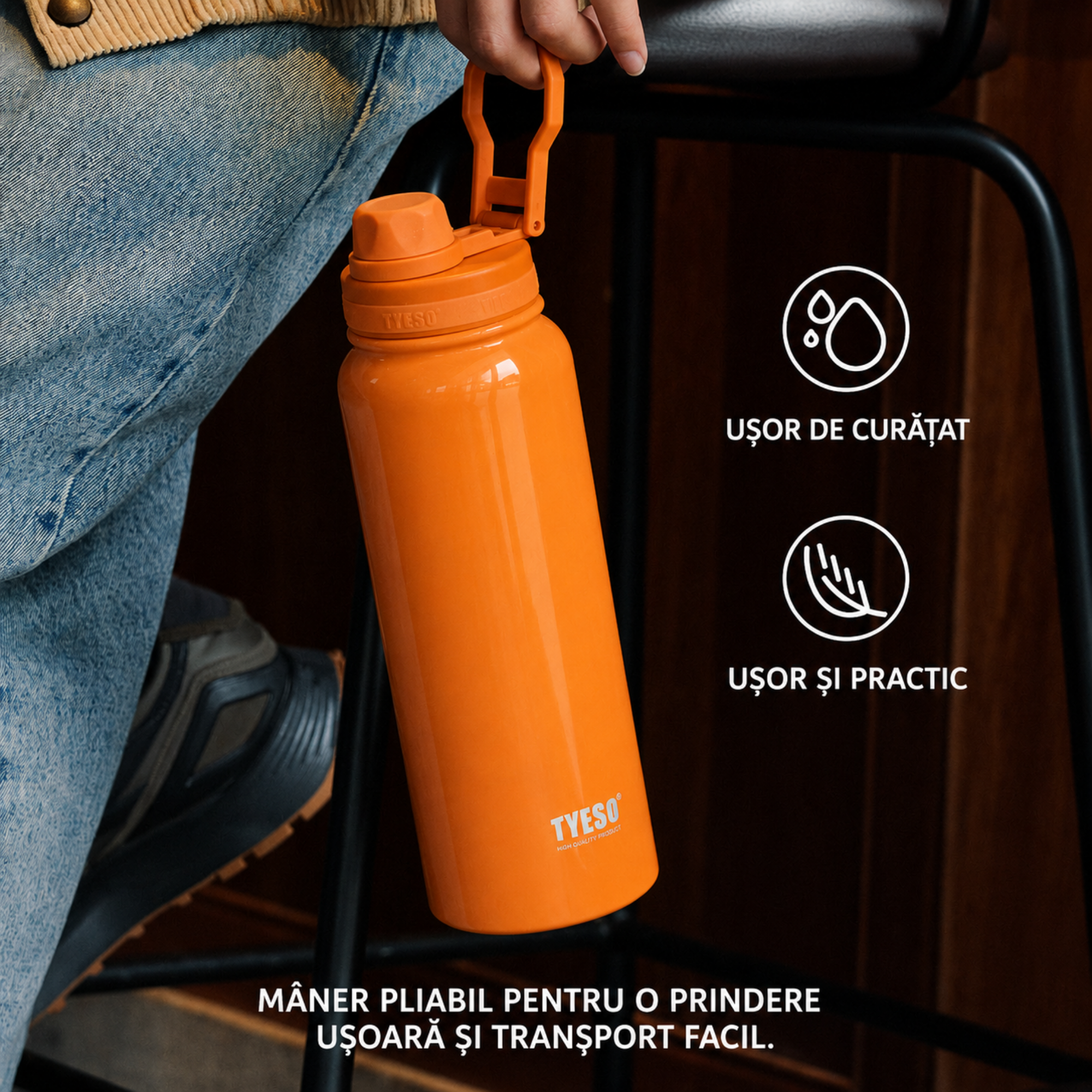 Sticla termica TYESO din inox, izolare vacuum, capac flip-top, Turcoiz - 600 ml
