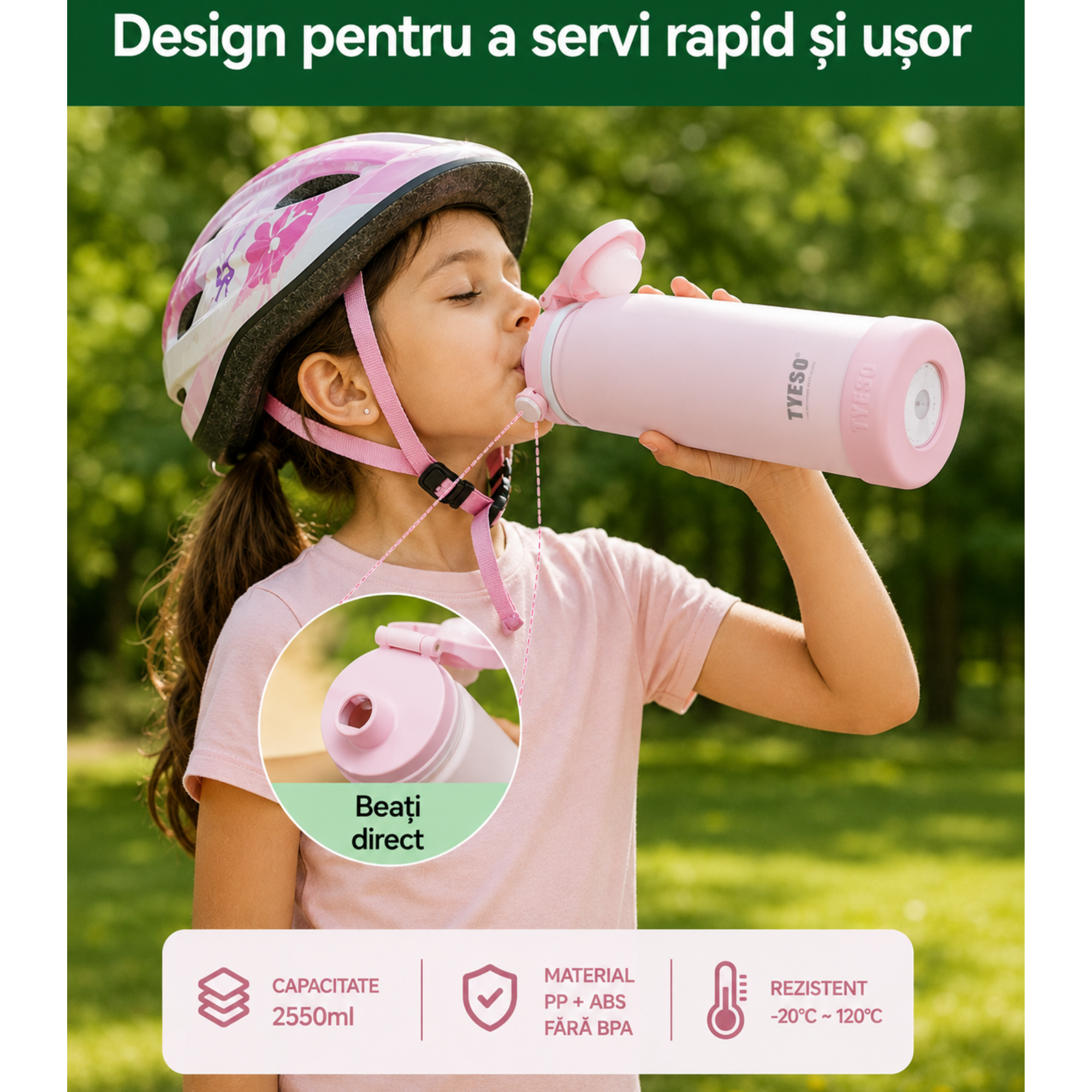 Sticla termos TYESO Vacuum Insulated – Roz Pastel - 600 ml