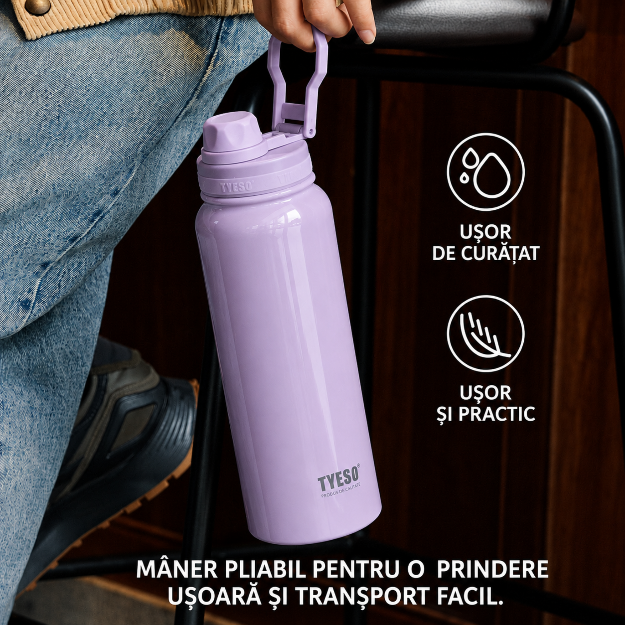 Sticla termica TYESO din inox, izolare vacuum, capac flip-top, Turcoiz - 600 ml