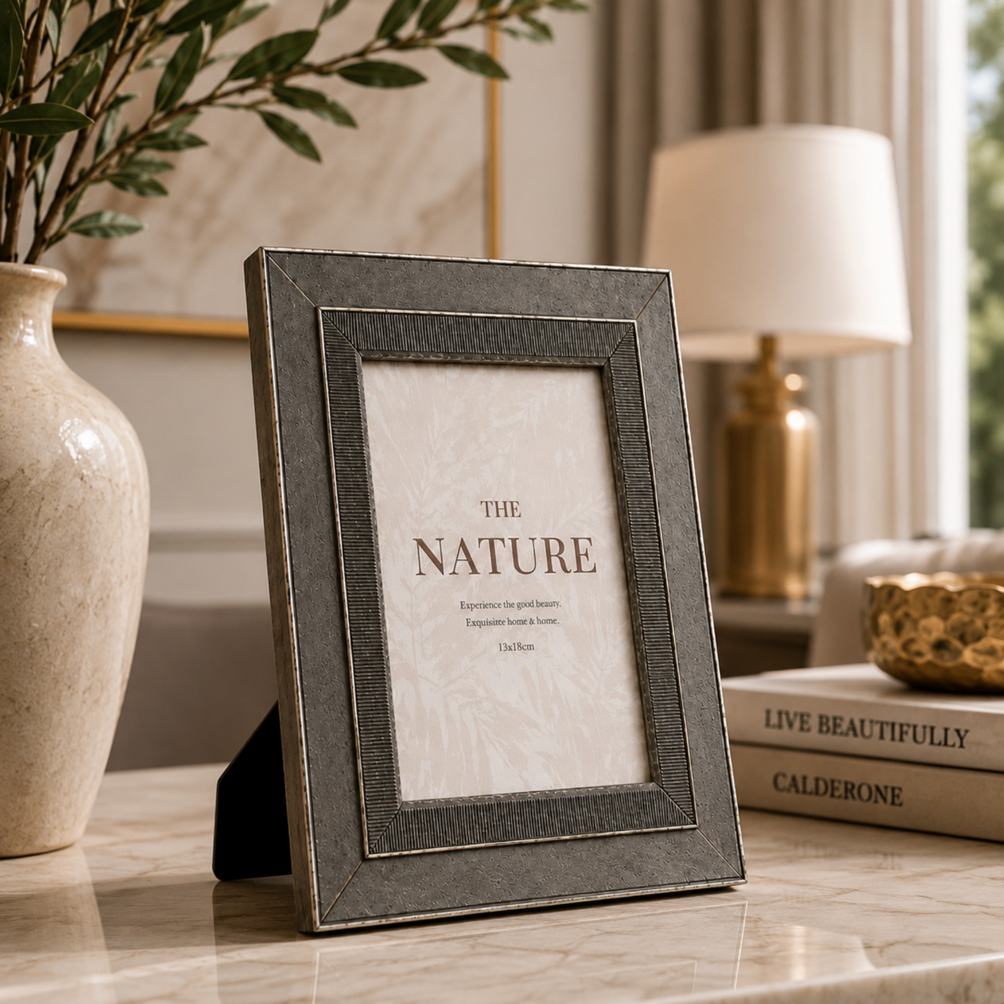 Rama Foto Premium 10x15 cm, Gri Antracit cu Accente Arginti
