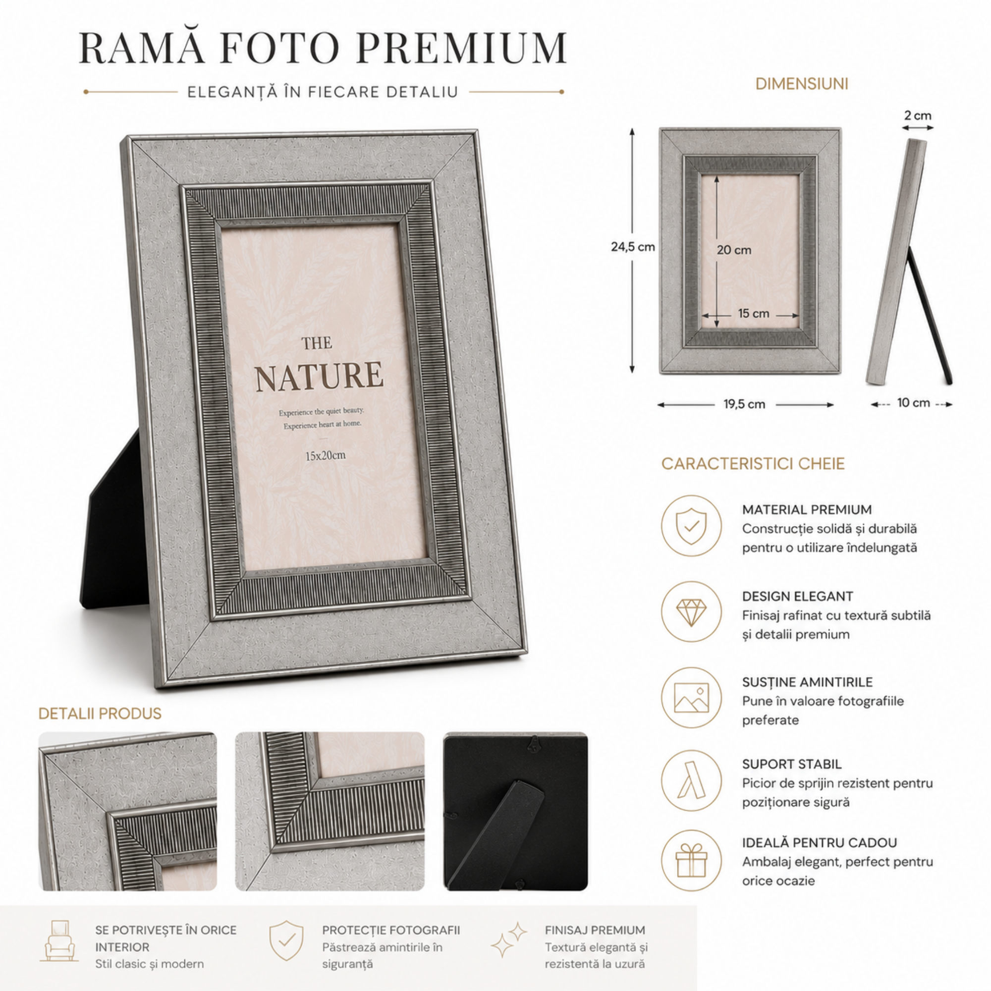 Rama Foto Premium, Gri deschis Antracit cu Accente Arginti