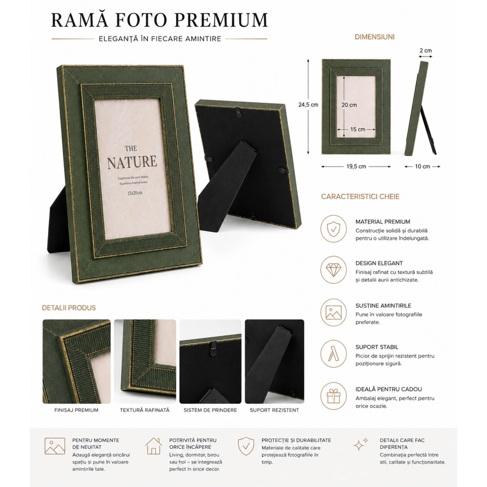 Rama Foto Premium, Verde menta cu accent Aurii