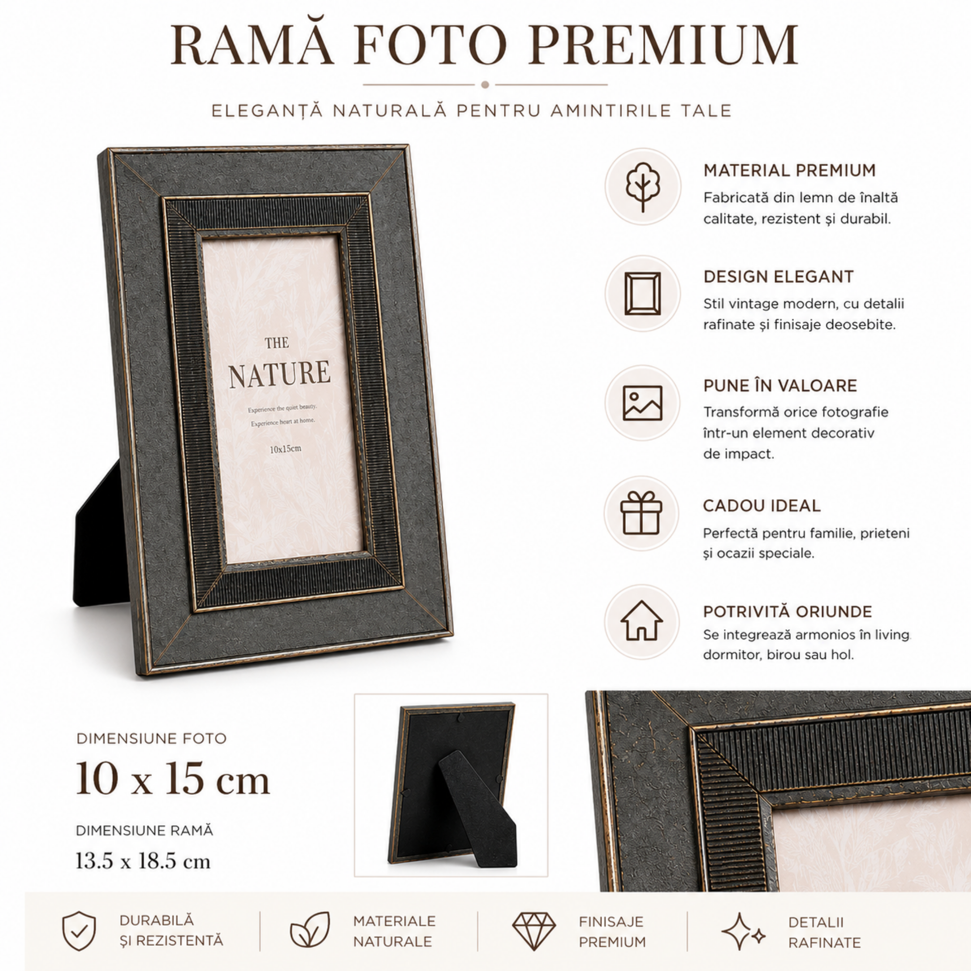 Rama Foto Premium, Gri Antracit cu Accente Arginti