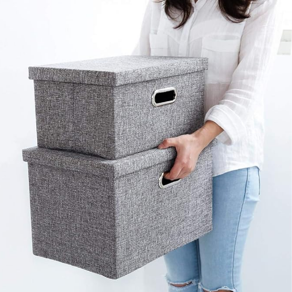 Cutie de Depozitare Textil, Organizator Pliabil pentru Haine - Gri inchis