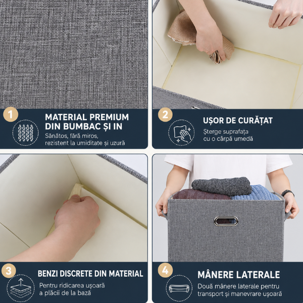 Cutie de Depozitare Textil, Organizator Pliabil pentru Haine - Gri inchis
