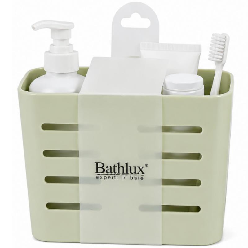 Suport organizator pentru baie Bathlux, autoadeziv, 12x18.5x9 cm