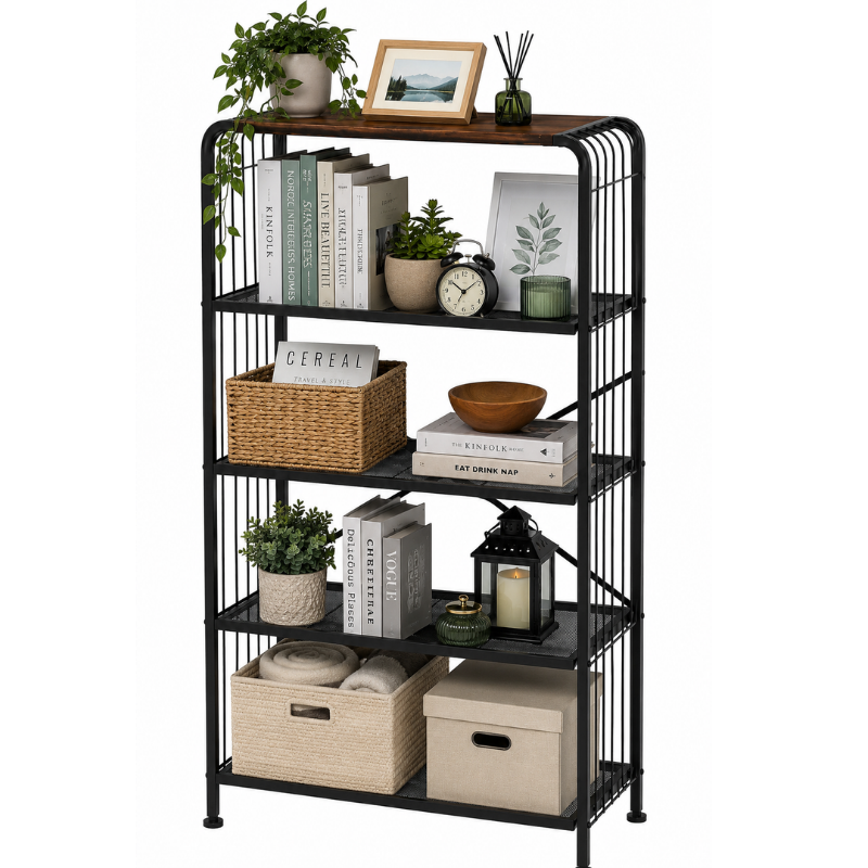 Raft depozitare metalic 4 polite, etajera organizare, 58x28x144.5 cm - Negru