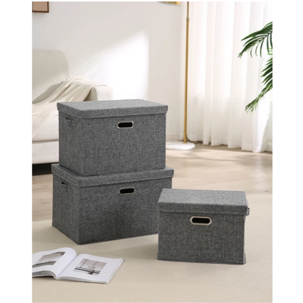 Cutie de Depozitare Textil, Organizator Pliabil pentru Haine - Gri inchis