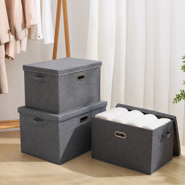 Cutie de Depozitare Textil, Organizator Pliabil pentru Haine - Gri inchis