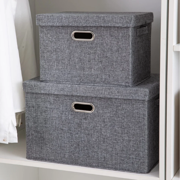 Cutie de Depozitare Textil, Organizator Pliabil pentru Haine - Gri inchis