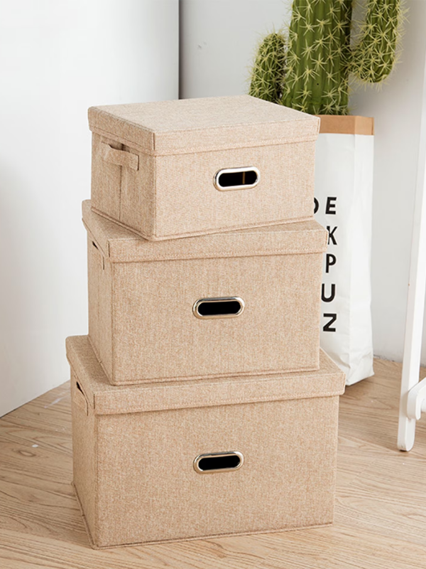 Cutie de Depozitare Textil, Organizator Pliabil pentru Haine - Bej aurit