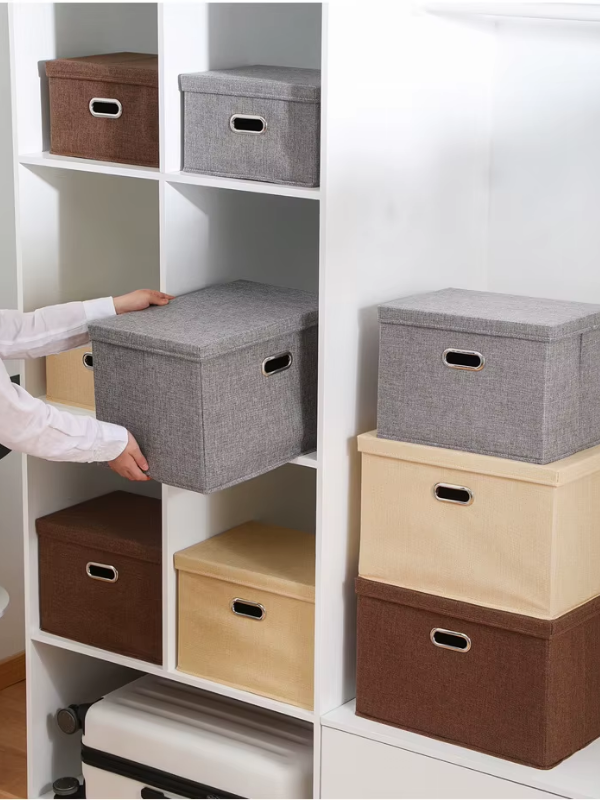 Cutie de Depozitare Textil, Organizator Pliabil pentru Haine - Bej aurit