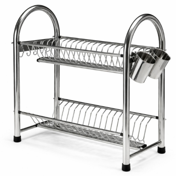 Scurgator de vase 2 niveluri din inox, suport tacâmuri detașabil, 2 carligi, picioare anti-alunecare