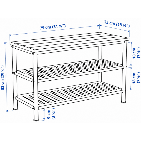 Banca pantofi metalica premium, Blat din Lemn, Ultra rezistenta, 79x35x52 cm, Negru - Calitate premium